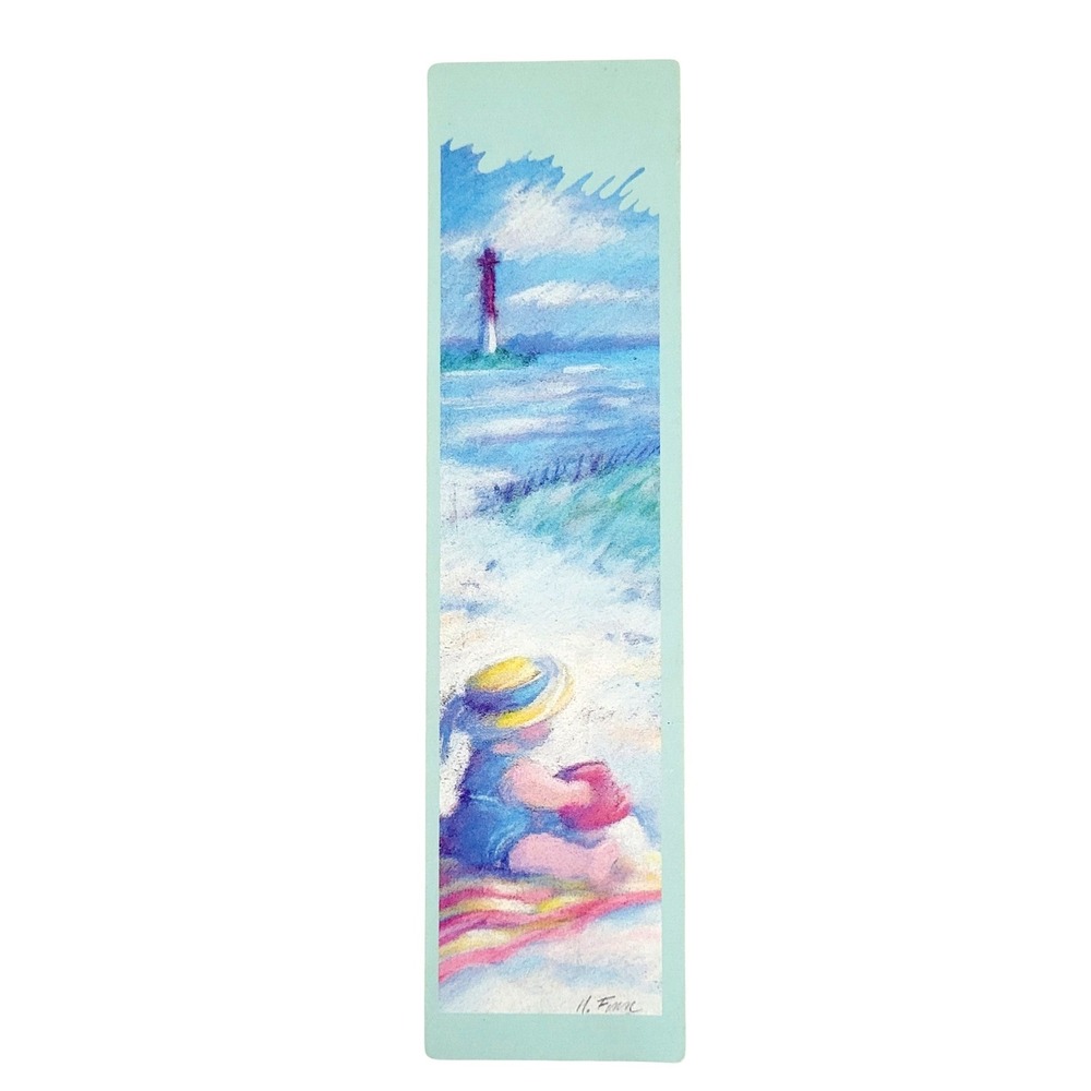 Vintage 80s Beach Baby Bookmark Costal ocean- Emmerick-Finn Pastel Artworks HF12